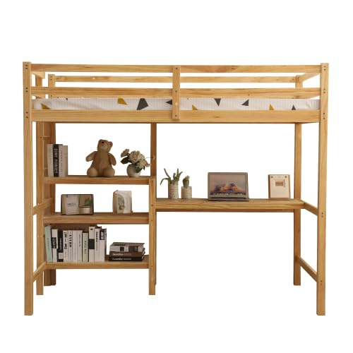 Amazon｜ロフトベッド 木製 デスク付く ハシゴ 棚 システムベッド